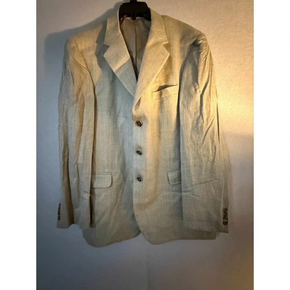 Stafford Executive Blazer Men's 48L Khaki Silk Sport Coat Herringbone Casual Vtg